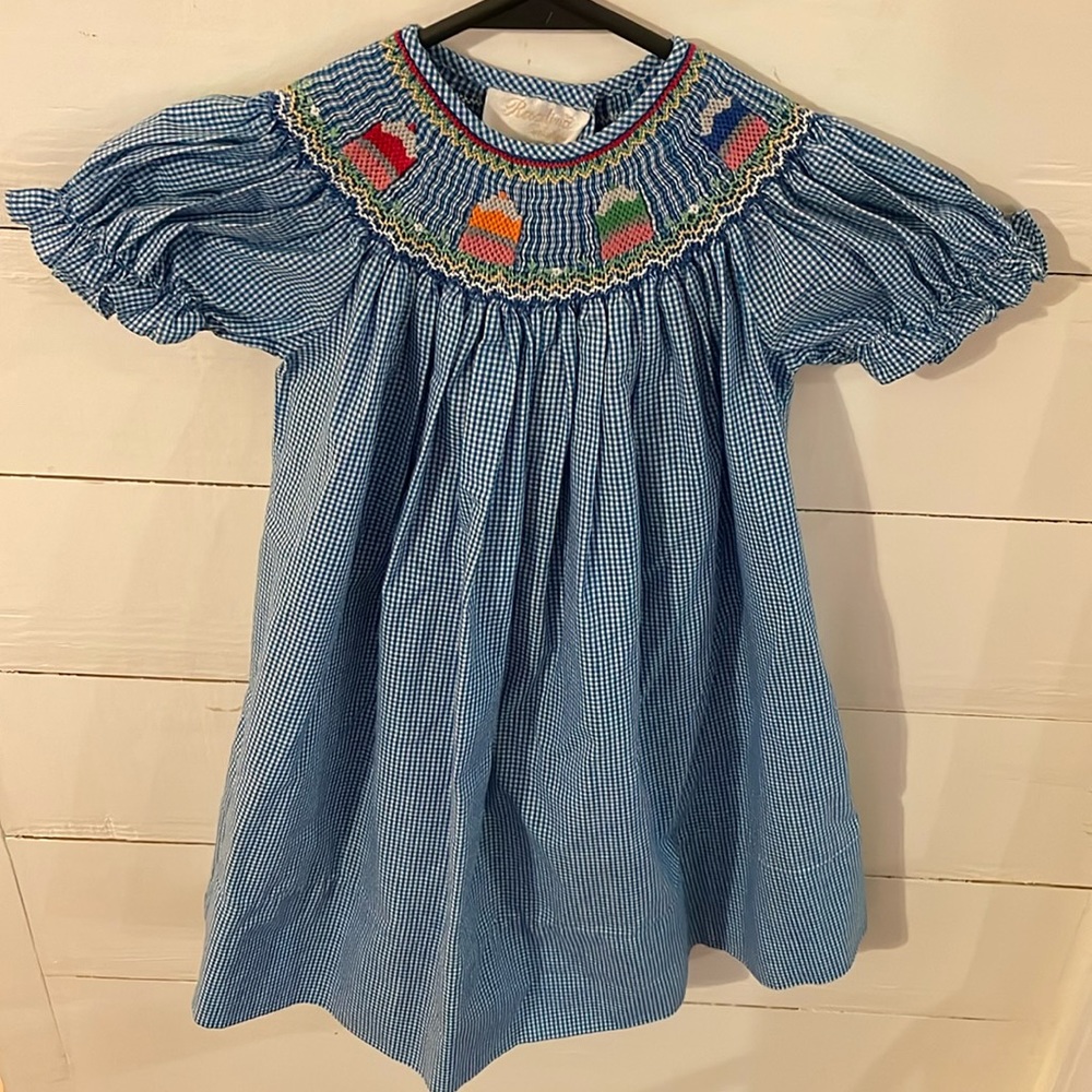 Rosalina Collection Smocked Birthday Cake Dress in Blue Gingham, Size 2T
